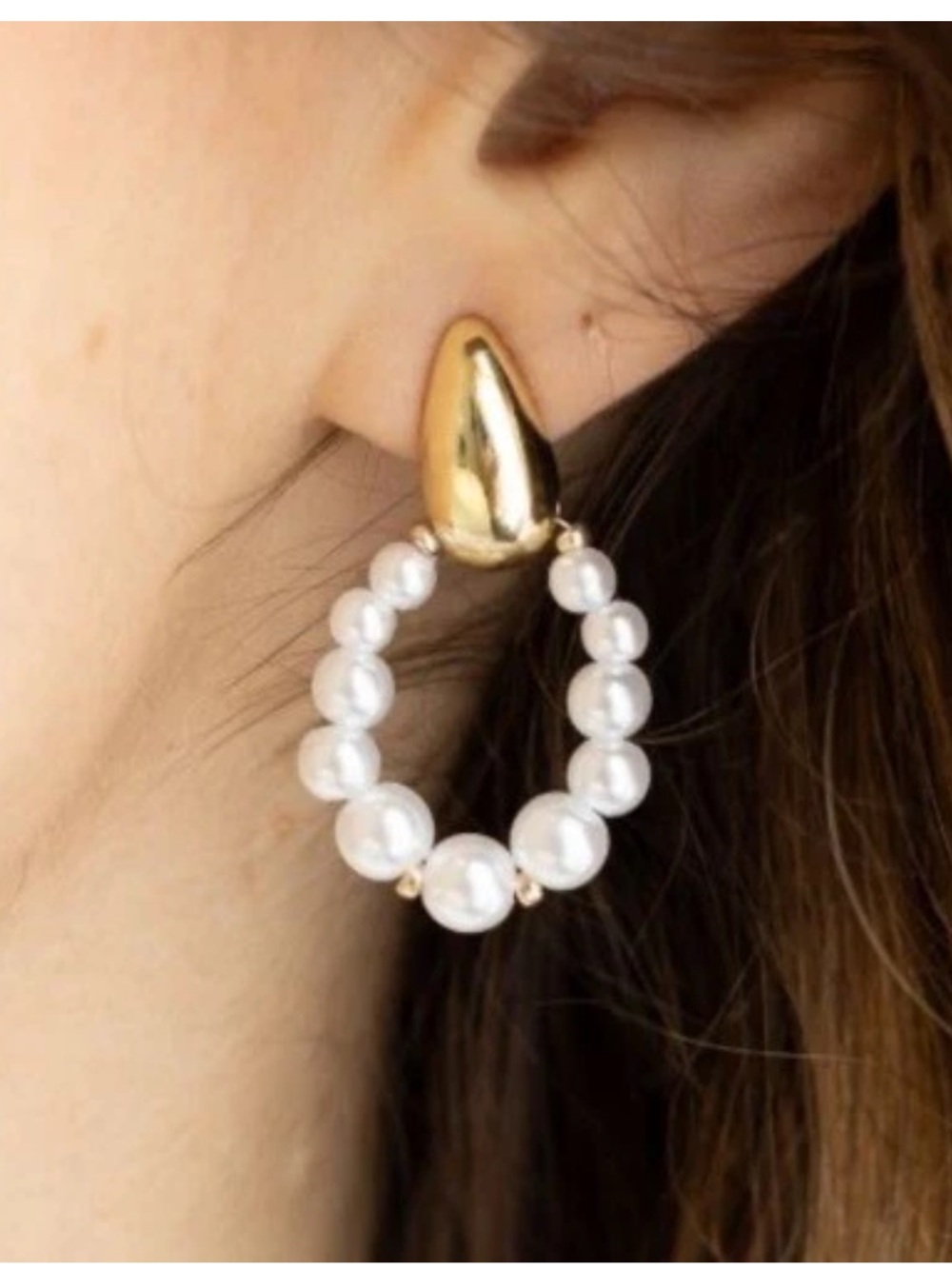 Plunder Design Fashion Trend Jewelry Kylie Gold Pearl Hoops Drop Dangle Earrings